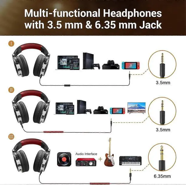 Alt view image 3 of 5 - Wired Studio Headphones with 50mm Bass Driver, Foldable Design & Mic for Recording, Podcast, PC