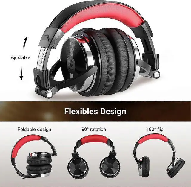 Alt view image 5 of 5 - Wired Studio Headphones with 50mm Bass Driver, Foldable Design & Mic for Recording, Podcast, PC