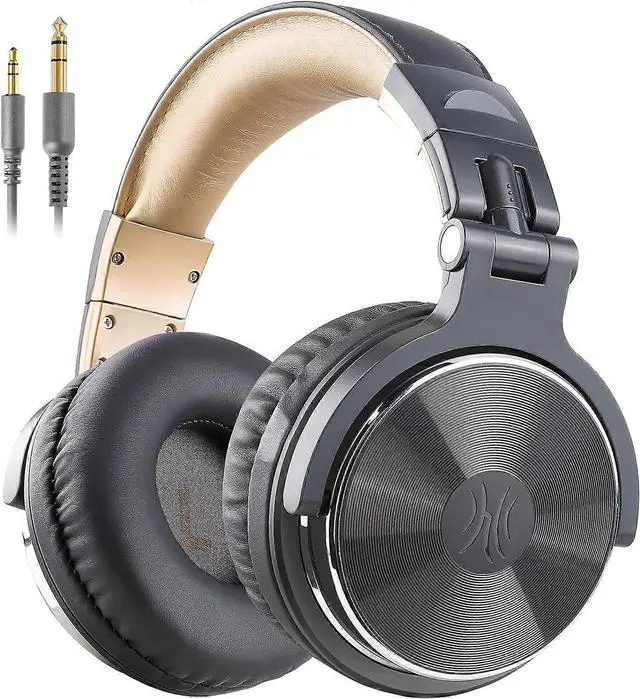 Main image of Studio Monitor Headphones, 50mm Driver Wired Bass Headsets with Mic & Shareport, Foldable for DJ Mixing Podcast