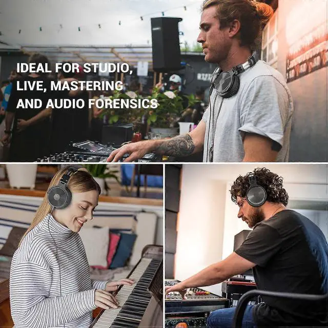 Alt view image 2 of 5 - Studio Monitor Headphones, 50mm Driver Wired Bass Headsets with Mic & Shareport, Foldable for DJ Mixing Podcast