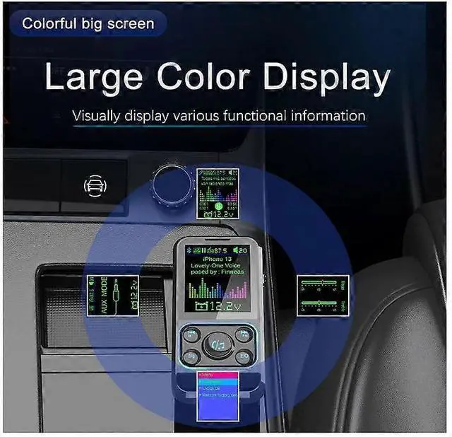 Alt view image 3 of 5 - 1.8" Color Screen Bluetooth Car Charger - Fast QC3.0/PD3.0 Charging, EQ Sound & Hands-Free Call