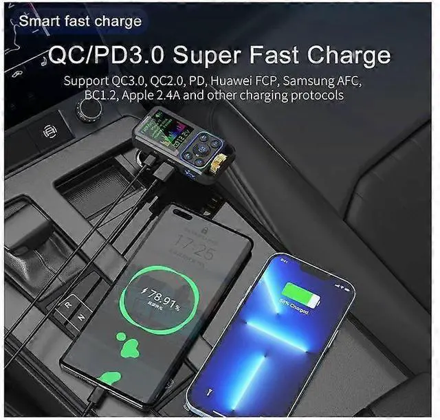 Alt view image 4 of 5 - 1.8" Color Screen Bluetooth Car Charger - Fast QC3.0/PD3.0 Charging, EQ Sound & Hands-Free Call