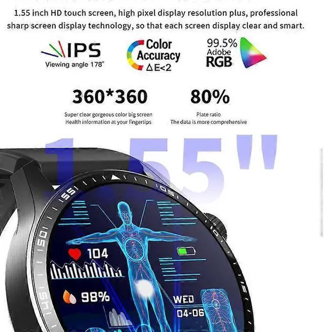 Alt view image 3 of 5 - Ecocleanpath Smartwatch with ECG, Blood Sugar & Stress Monitor, Bluetooth Calling, SOS, Silver