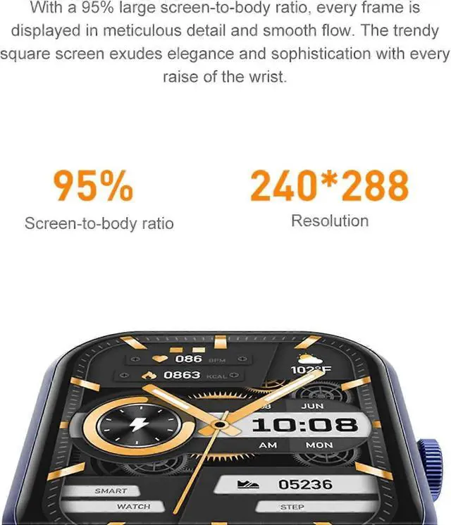 Alt view image 3 of 5 - Ecocleanpath Military Smart Watch 1.93" IP68 Waterproof, Call/Messages, 100+ Sport Modes, Heart Rate & Sleep Tracker