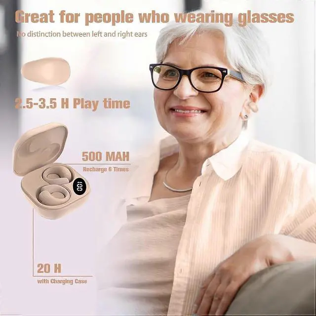 Alt view image 2 of 5 - Bluetooth 5.3 Open Ear Clip Bone Conduction Headphones, Wireless Sports Headset with LED Display & Noise Cancellation