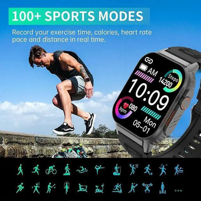 Alt view image 5 of 5 - Ecocleanpath Smart Watch with Bluetooth Call, 2.01" IP67 Waterproof Fitness Tracker, 100+ Sport Modes, Heart Rate Monitor
