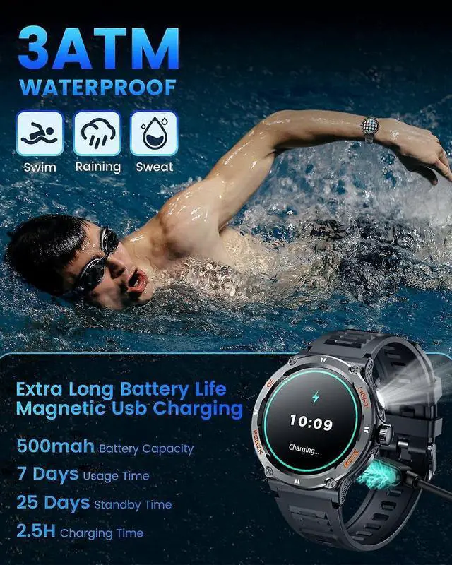 Alt view image 3 of 5 - Ecocleanpath Men's 1.53" Smart Watch: 3ATM Waterproof, Heart Rate & Blood Oxygen Monitor, 123 Sport Modes