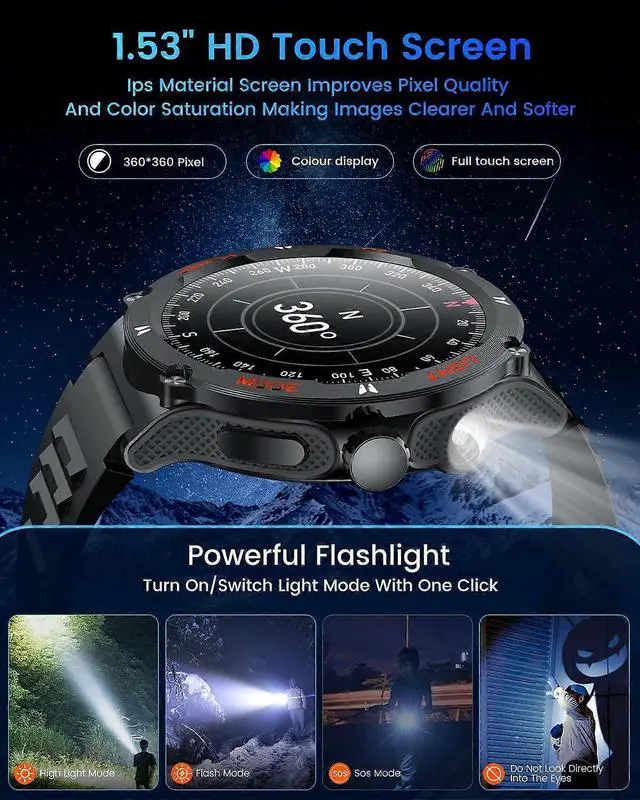 Alt view image 2 of 5 - Ecocleanpath Men's 1.53" Smart Watch: 3ATM Waterproof, Heart Rate & Blood Oxygen Monitor, 123 Sport Modes