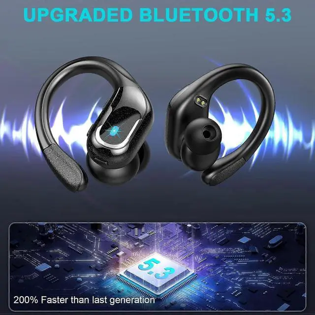 Alt view image 5 of 5 - Wireless Sport Earbuds, Bluetooth 5.3 with 75H Playtime, Noise Cancelling Mic, IP7 Waterproof, LED Display