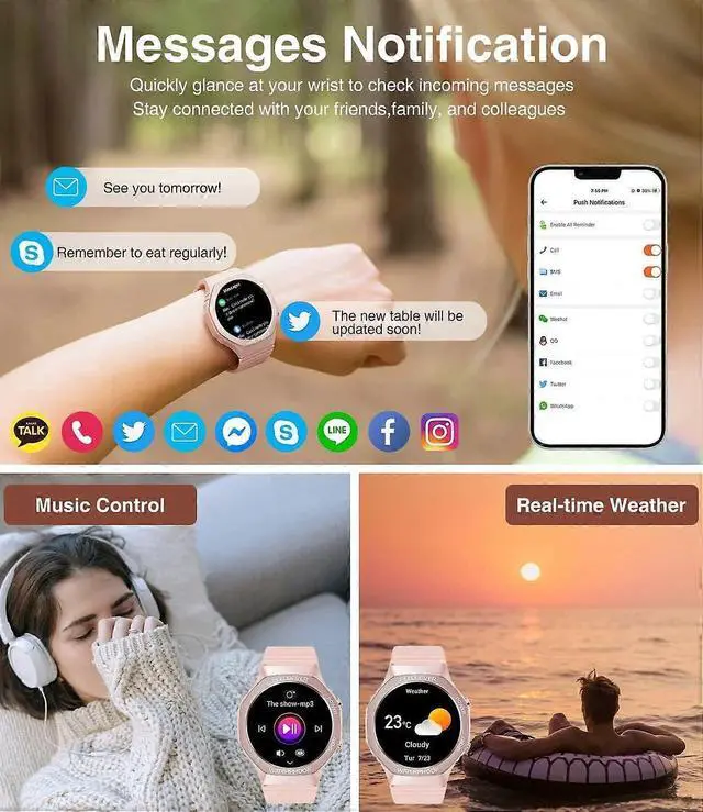Alt view image 3 of 5 - Ecocleanpath 1.32" Smart Watch for Women, 100+ Sport Modes, Heart Rate/SpO2 Tracker, iOS Android Compatible