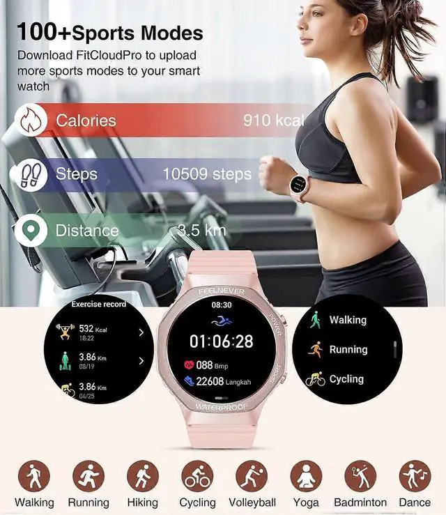 Alt view image 4 of 5 - Ecocleanpath 1.32" Smart Watch for Women, 100+ Sport Modes, Heart Rate/SpO2 Tracker, iOS Android Compatible