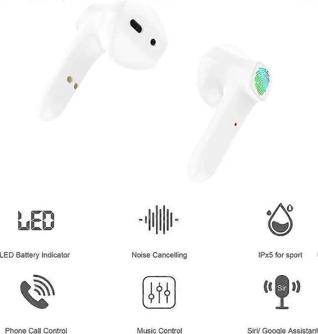 Alt view image 2 of 5 - Bluetooth 5.0 Wireless Earbuds, 20H Playback HD Stereo with Mic, Noise Cancelling (White)