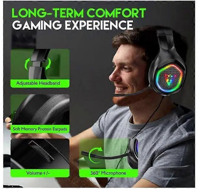 Alt view image 3 of 5 - 7.1 Surround Gaming Headset with Noise Cancelling Mic, RGB LED Light, Compatible with Xbox One, PS4, PS6, PC (Black)