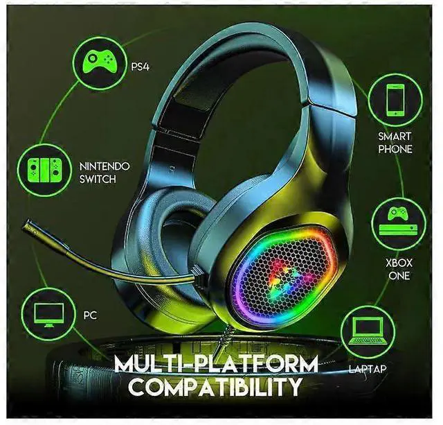 Alt view image 4 of 5 - 7.1 Surround Gaming Headset with Noise Cancelling Mic, RGB LED Light, Compatible with Xbox One, PS4, PS6, PC (Black)