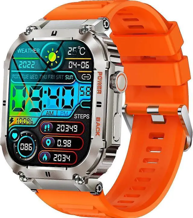 Main image of Ecocleanpath Military Smart Watch for Men: 1.96" HD Tactical, Call/Text, Heart Rate & SpO2 Monitor (Orange)