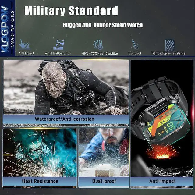 Alt view image 4 of 5 - Ecocleanpath Military Smart Watch for Men: 1.96" HD Tactical, Call/Text, Heart Rate & SpO2 Monitor (Orange)