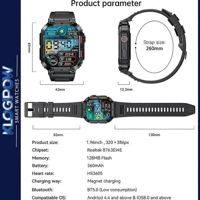 Alt view image 5 of 5 - Ecocleanpath Military Smart Watch for Men: 1.96" HD Tactical, Call/Text, Heart Rate & SpO2 Monitor (Orange)