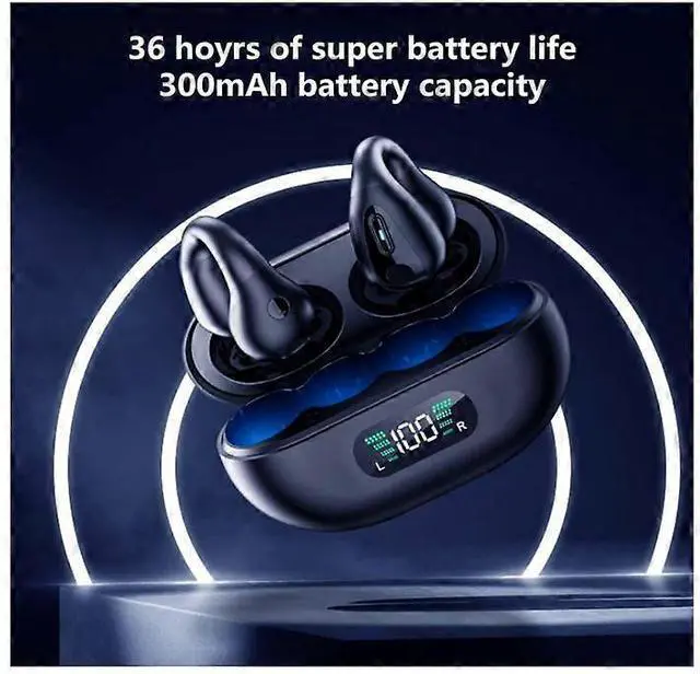 Alt view image 2 of 5 - 5.3 Wireless Open Ear Clip Headphones, Noise Canceling Sports Earbuds with Earhooks (Black)