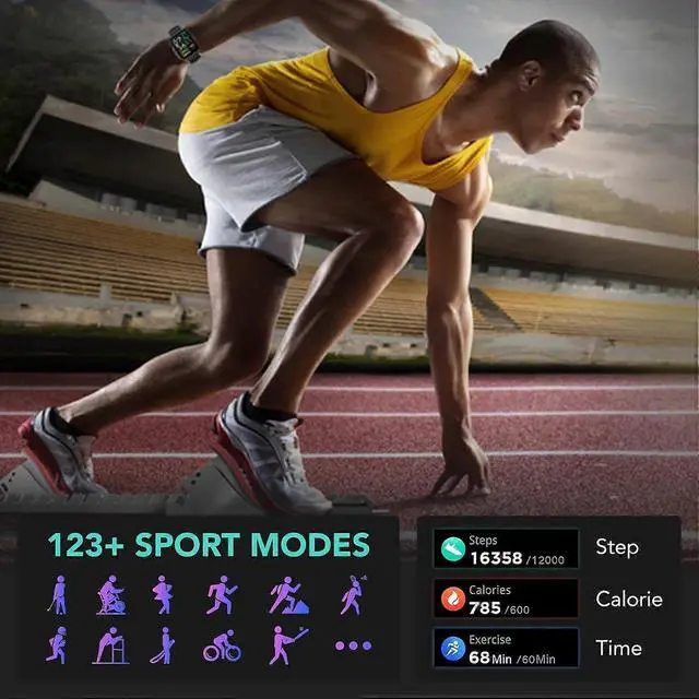 Alt view image 3 of 4 - Ecocleanpath MYOTEC V1-1 1.95" Smart Watch with Bluetooth Calls, 123+ Sports Modes, IP68 Waterproof, Health Monitor for Android & iOS