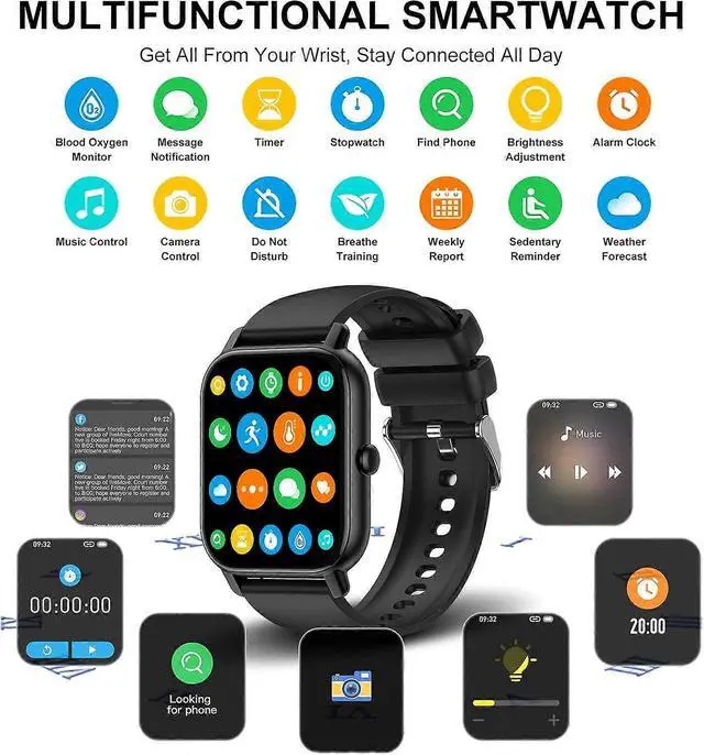 Alt view image 4 of 5 - Ecocleanpath P66D Smart Watch 1.85" HD, Bluetooth Calls, IP68 Waterproof, 110+ Sport Modes, Heart Rate Monitor - Black