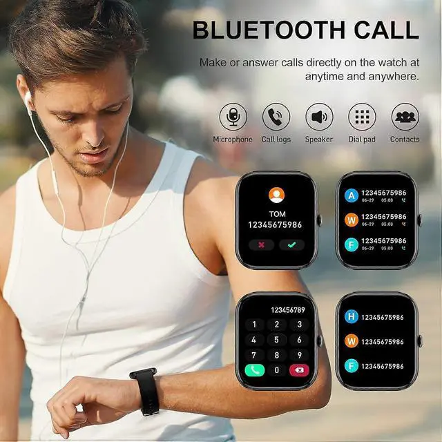 Alt view image 2 of 5 - Ecocleanpath P66D Smart Watch 1.85" HD, Bluetooth Calls, IP68 Waterproof, 110+ Sport Modes, Heart Rate Monitor - Black