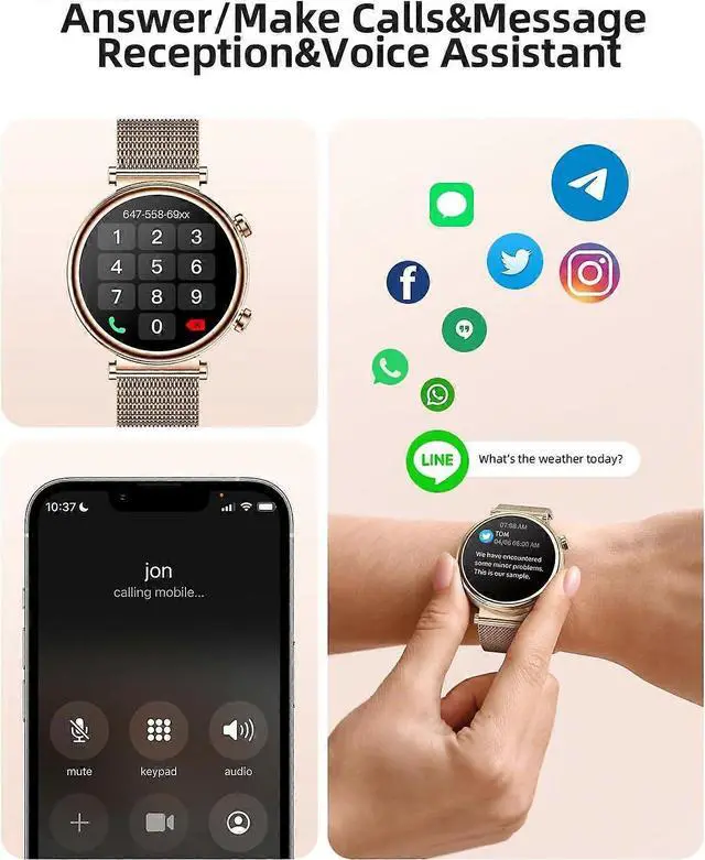 Alt view image 2 of 5 - Ecocleanpath BooaBei Smart Watch for Women: 1.27" AMOLED, Call/Monitor, IP68 Waterproof, Fitness Tracker