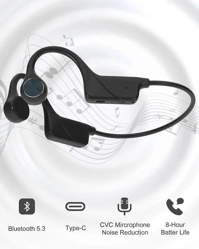 Alt view image 2 of 5 - Bluetooth Bone Conduction Headphones, IP67 Waterproof Open-Ear Wireless Sport Headset, 10H Battery