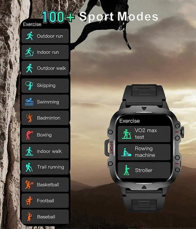 Alt view image 2 of 5 - Ecocleanpath 1.96" Military Smart Watch for Men - Fitness Tracker with Call, Heart Rate, Blood Pressure & 420mAh Battery