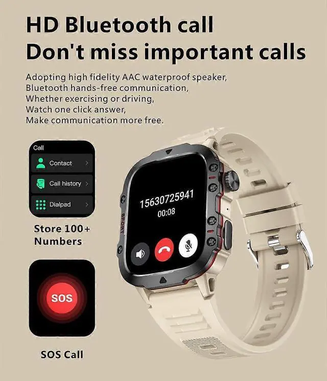 Alt view image 3 of 5 - Ecocleanpath 1.96" Military Smart Watch for Men - Fitness Tracker with Call, Heart Rate, Blood Pressure & 420mAh Battery