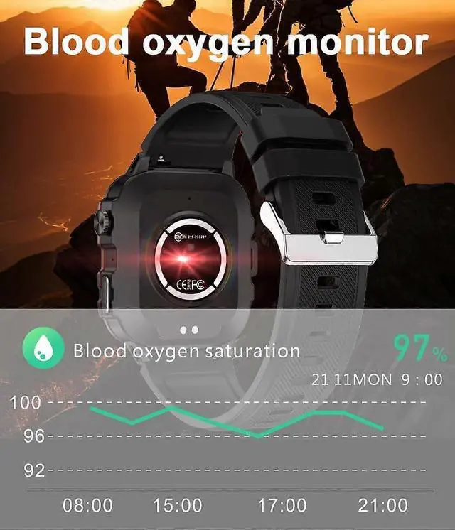 Alt view image 4 of 5 - Ecocleanpath 1.96" Military Smart Watch for Men - Fitness Tracker with Call, Heart Rate, Blood Pressure & 420mAh Battery