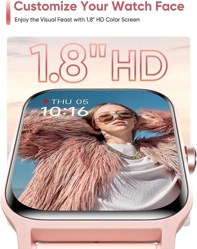 Alt view image 2 of 5 - Ecocleanpath Smart Watch with Alexa, 1.8" HD Screen, IP68 Waterproof, Bluetooth Calling & Health Monitor - Pink