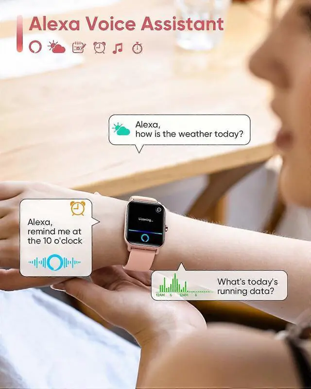 Alt view image 5 of 5 - Ecocleanpath Smart Watch with Alexa, 1.8" HD Screen, IP68 Waterproof, Bluetooth Calling & Health Monitor - Pink