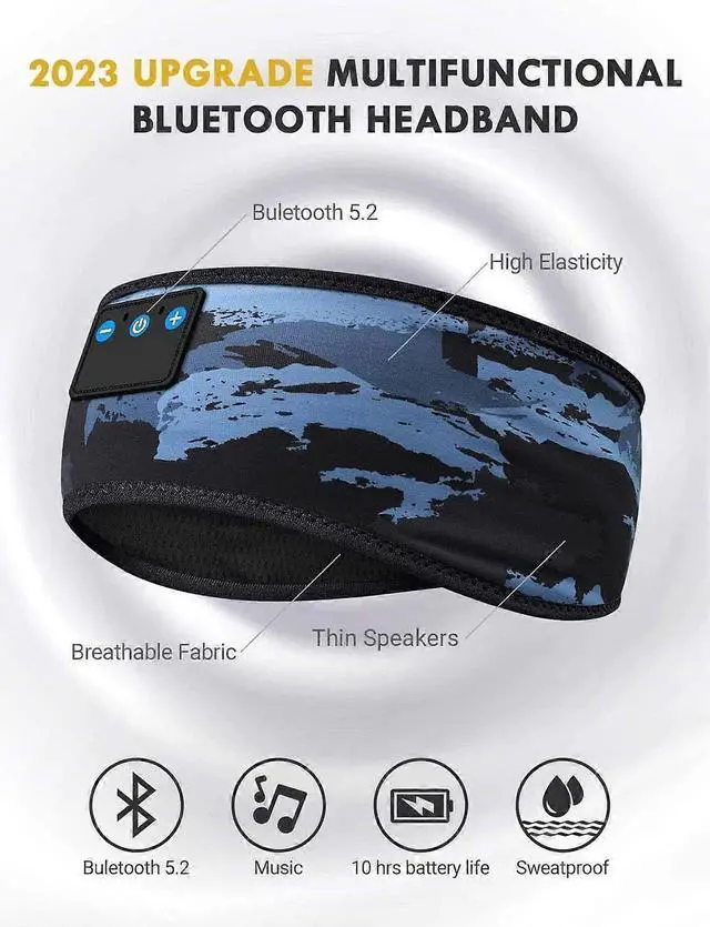 Alt view image 4 of 5 - Bluetooth Sleep Headband Headphones with Removable Speakers, 8H Play for Side Sleepers, Jogging, Meditation - Blue