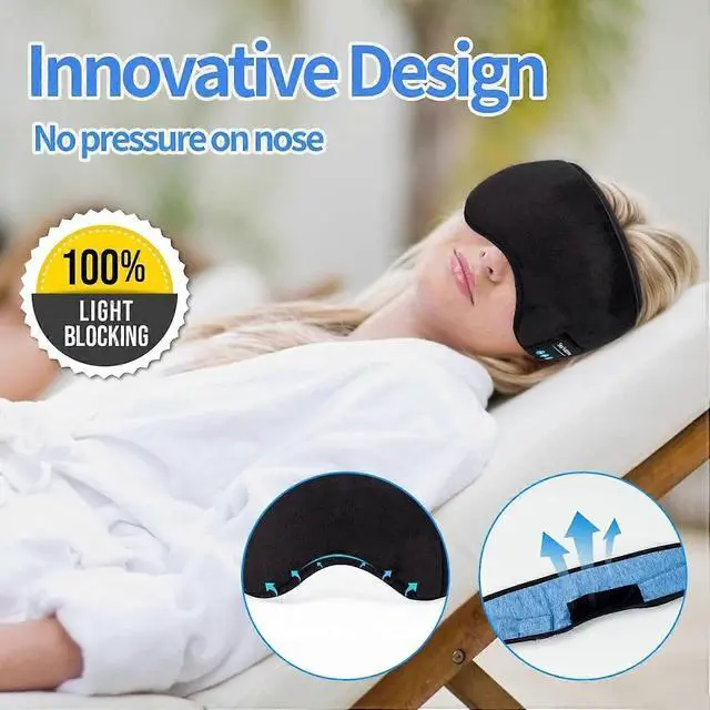 Alt view image 3 of 4 - Bluetooth Sleep Headphones Mask: Washable, Built-in Mic & Speakers, 200mAh Battery (Grey)