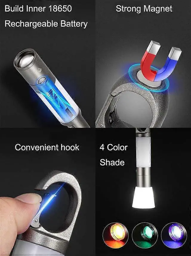 Alt view image 3 of 5 - Ecocleanpath 1000 Lumen Zoomable LED Flashlight with COB Sidelight, Magnetic Hook & Type-C Charging, Waterproof EDC Lantern