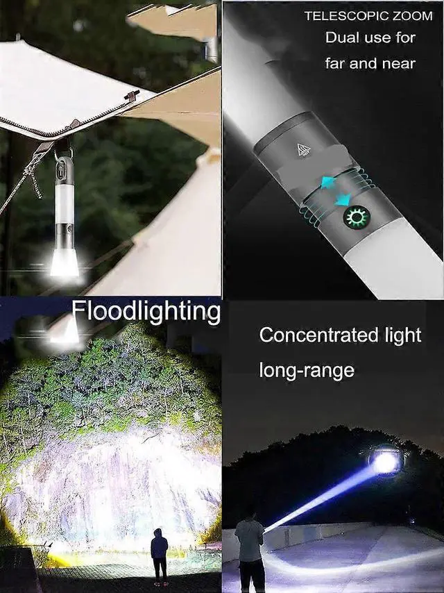 Alt view image 4 of 5 - Ecocleanpath 1000 Lumen Zoomable LED Flashlight with COB Sidelight, Magnetic Hook & Type-C Charging, Waterproof EDC Lantern