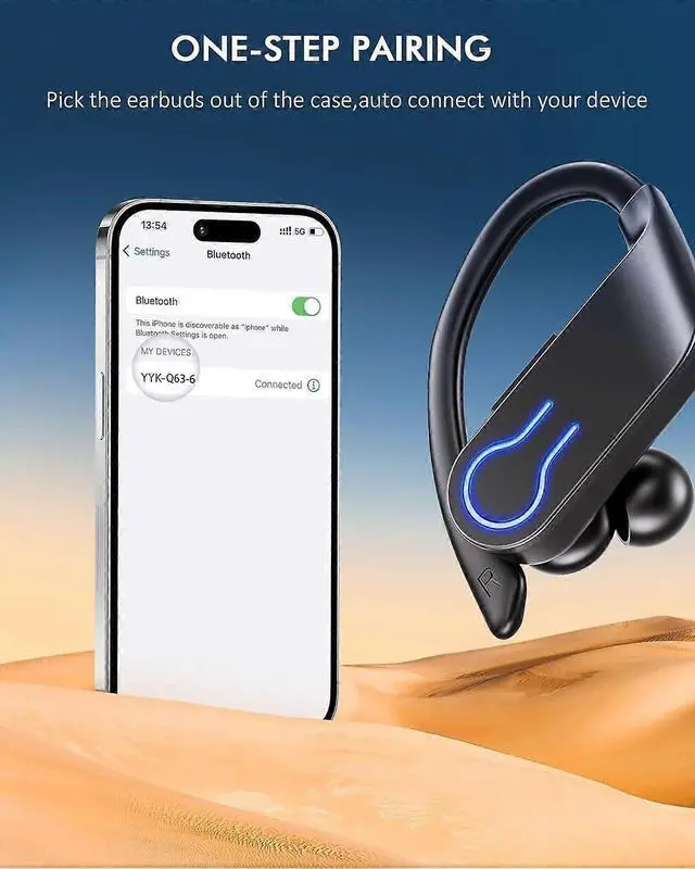 Alt view image 4 of 5 - Wireless Earbuds Bluetooth 5.3, 120H Playtime, IPX7 Waterproof Sports Headphones with Earhooks & Power Display