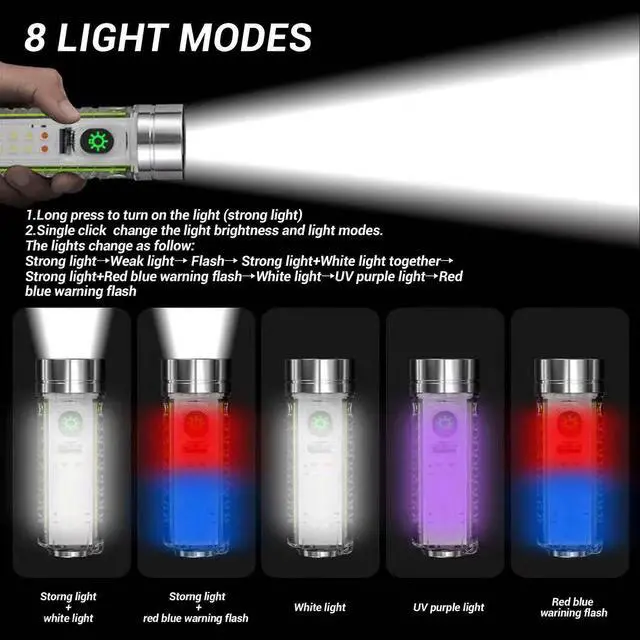 Alt view image 3 of 5 - Ecocleanpath 350 Lumen Rechargeable Flashlight, 8 Modes IPX6 Waterproof Magnetic LED Light for Emergencies