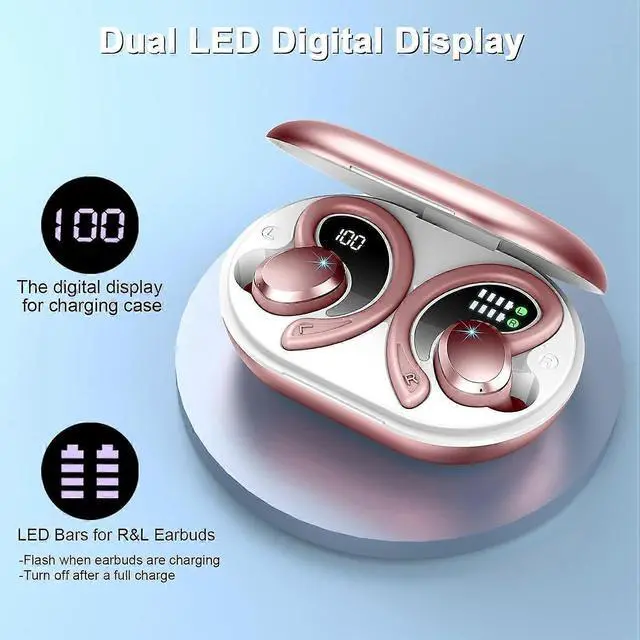 Alt view image 5 of 5 - Q38 Wireless Earbuds, Bluetooth 5.3 Sport Earhooks, 48Hrs Battery, Noise Cancelling, IP7 Waterproof