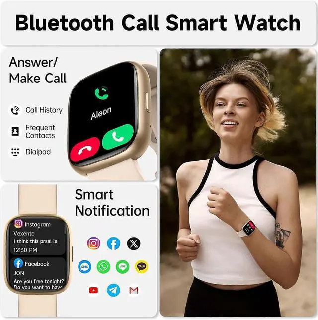 Alt view image 2 of 5 - Ecocleanpath Faweio 1.83" Smart Watch with Alexa, IP68 Waterproof Fitness Tracker, Heart Rate SpO2 Monitor, Pink