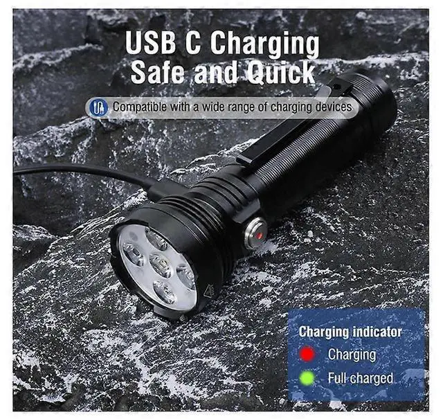 Alt view image 3 of 5 - Ecocleanpath ET28 2500 Lumens USB Rechargeable Tactical Flashlight, 5 Modes, IP67 Waterproof for Camping & Emergency (Black)