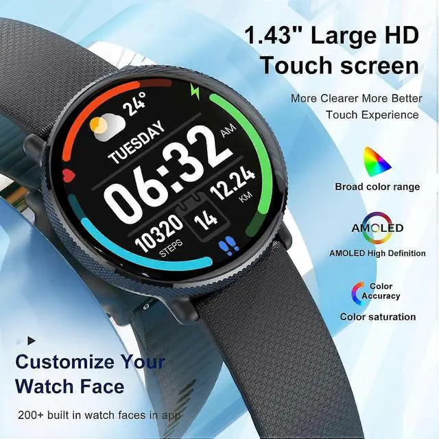 Alt view image 5 of 5 - Ecocleanpath Smart Watch for Men & Women: 1.43" AMOLED, Call Function, 112 Sports Modes, Heart Rate & Sleep Monitor