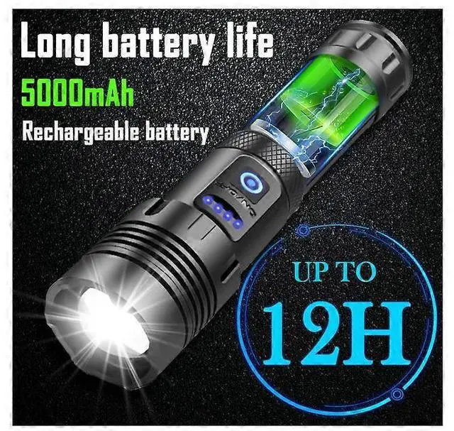 Alt view image 2 of 5 - Ecocleanpath P70 20000 Lumens Rechargeable LED Torch, Super Bright Tactical Flashlight with COB Light & USB-C Charging