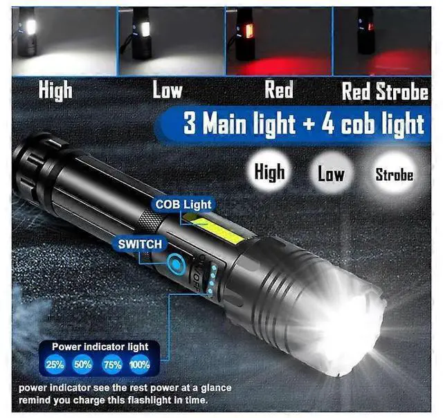 Alt view image 3 of 5 - Ecocleanpath P70 20000 Lumens Rechargeable LED Torch, Super Bright Tactical Flashlight with COB Light & USB-C Charging