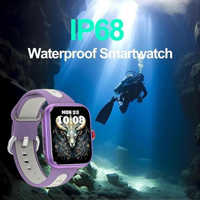 Alt view image 2 of 5 - Ecocleanpath Smart Watch with Alexa & GPS, 1.78'' AMOLED, IP68 Waterproof, Heart Rate/SpO2 Monitor - Purple