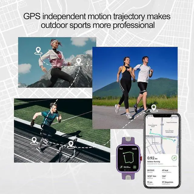 Alt view image 4 of 5 - Ecocleanpath Smart Watch with Alexa & GPS, 1.78'' AMOLED, IP68 Waterproof, Heart Rate/SpO2 Monitor - Purple