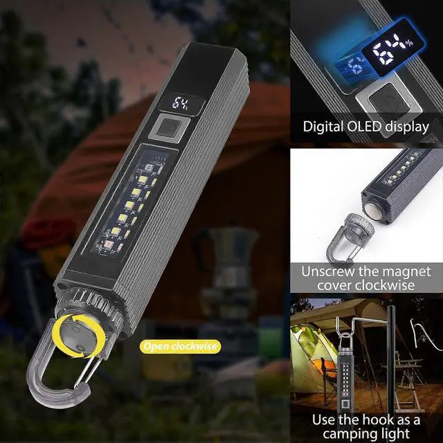 Alt view image 2 of 5 - Ecocleanpath 1200 Lumen Rechargeable LED Flashlight with Magnet & Hook, 9 Modes, UV Light, COB Sidelight for Camping & Work