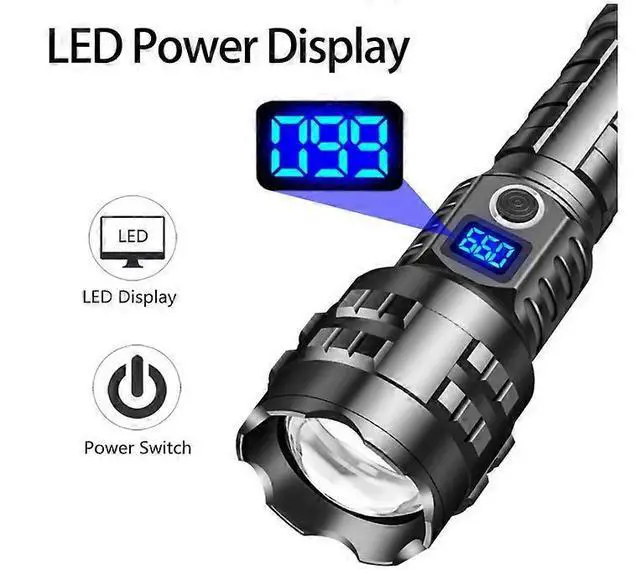 Alt view image 2 of 5 - Ecocleanpath 100000 Lumen Rechargeable LED Flashlight, Super Bright Tactical Zoomable Waterproof Flashlight with Type-C Charging (Black)