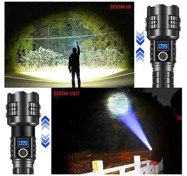 Alt view image 3 of 5 - Ecocleanpath 100000 Lumen Rechargeable LED Flashlight, Super Bright Tactical Zoomable Waterproof Flashlight with Type-C Charging (Black)