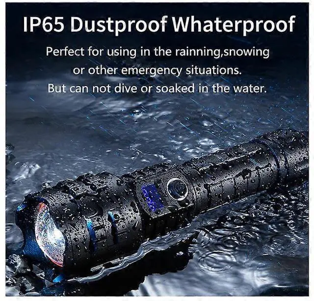 Alt view image 4 of 5 - Ecocleanpath 100000 Lumen Rechargeable LED Flashlight, Super Bright Tactical Zoomable Waterproof Flashlight with Type-C Charging (Black)